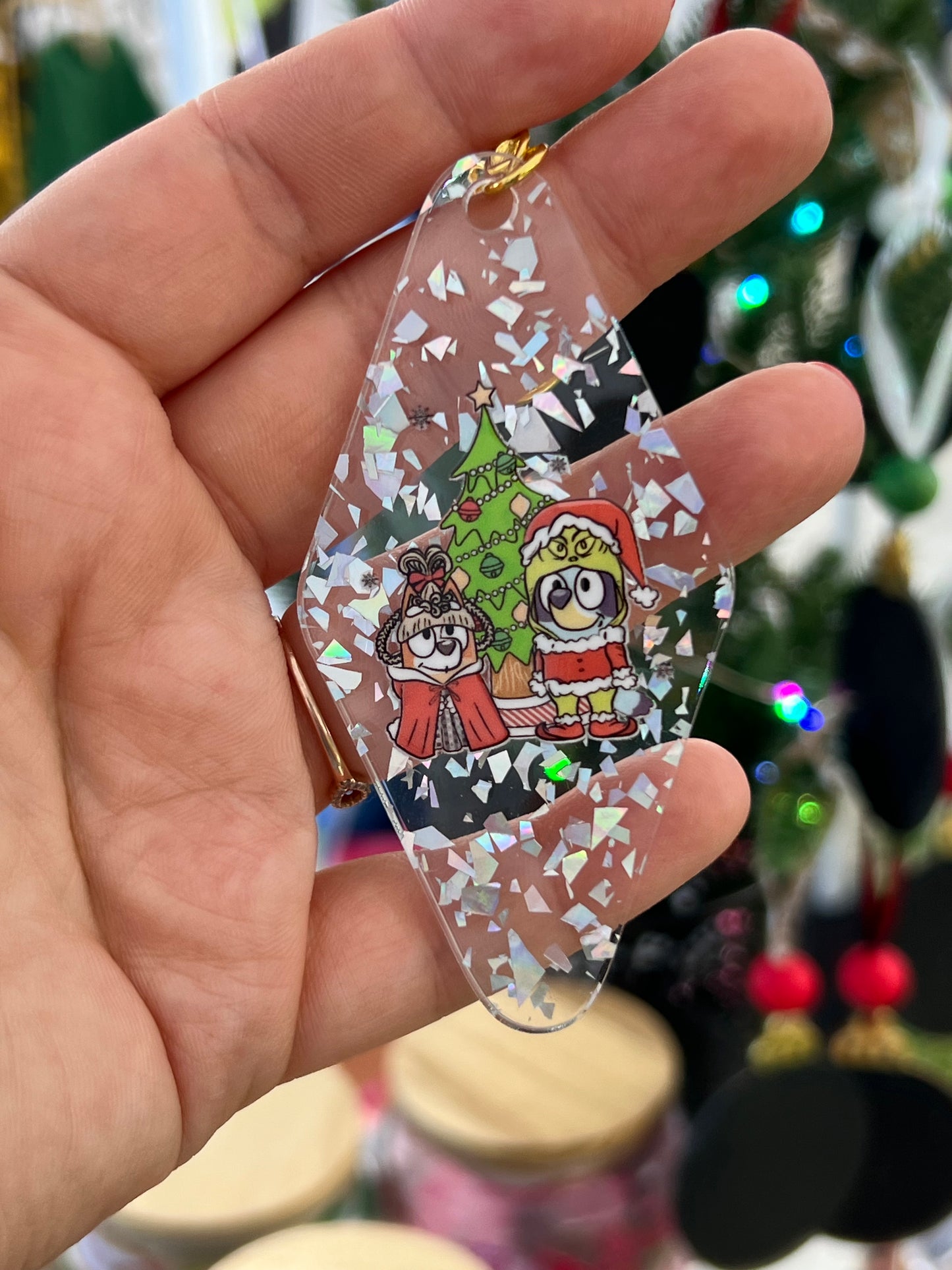 Grinchy Bluey and Bingo Motel Keychain