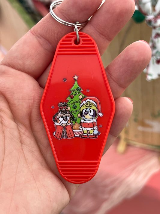 Grinchy Bluey and Bingo Motel Keychain