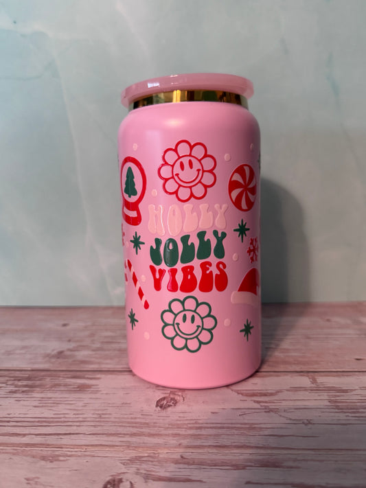 Holly Jolly Vibes Stainless Steel Can Cup