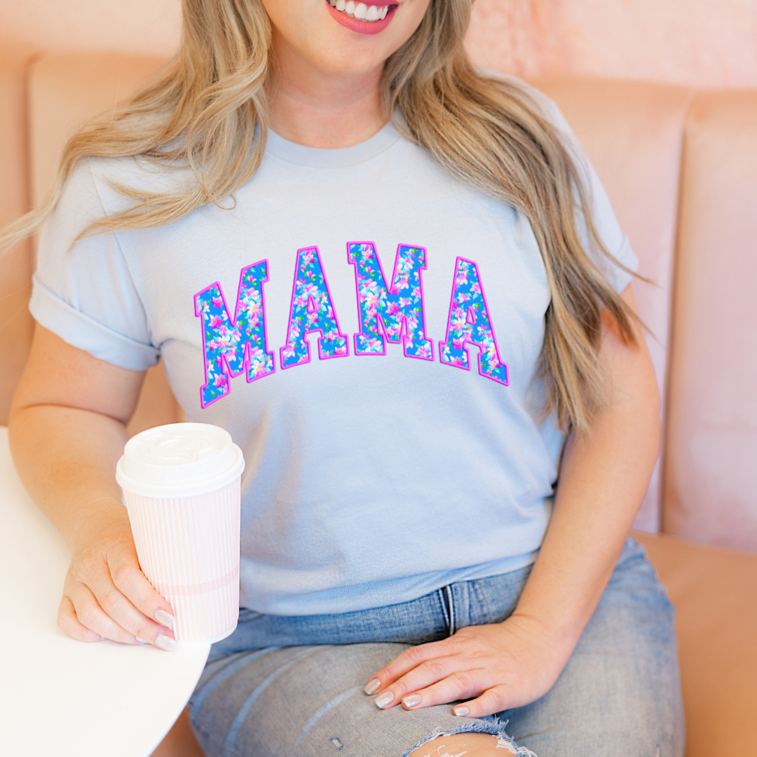 Blue Floral Mama T-Shirt