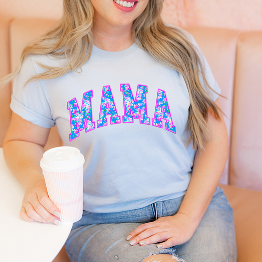 Blue Floral Mama T-Shirt